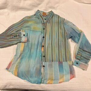 RARE CHICO’S Pastel Striped Button Down Shirt